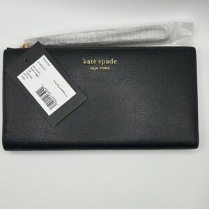 Kate Spade Black Wallet, Pink Interior with Gold Detail